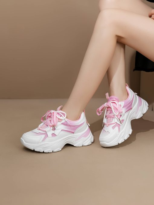 Pantofi sport cu siret, alb/roz